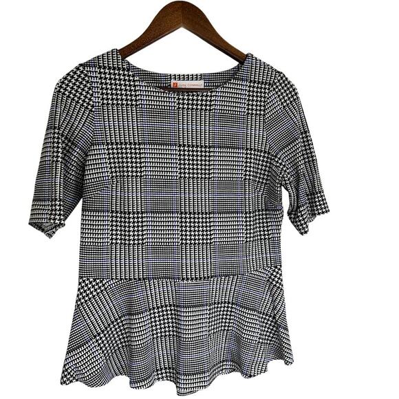 JUDE CONNALLY Glen Plaid Short Sleeve Peplum Top Size S Office Career - Picture 1 of 8